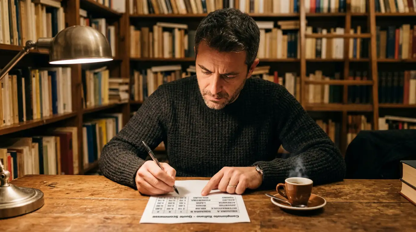 Analista studia tabella delle quote antepost del Sei Nazioni stampata su carta