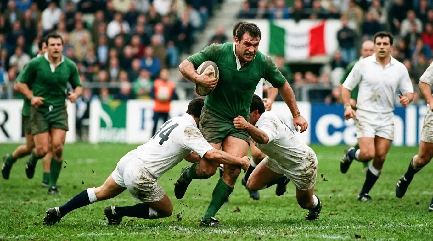 Giocatori di una franchigia italiana di rugby in azione durante un match URC