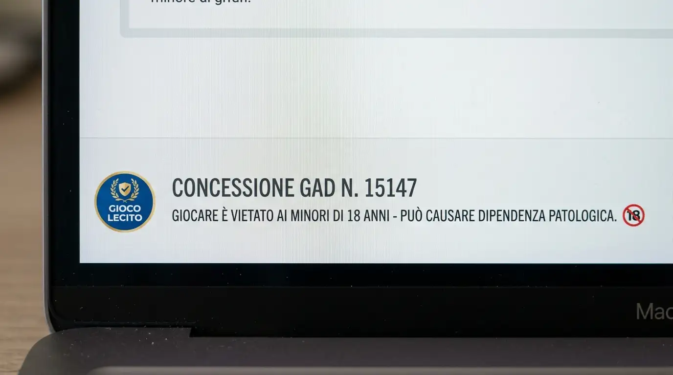 Dettaglio di footer di sito web con codice alfanumerico di concessione