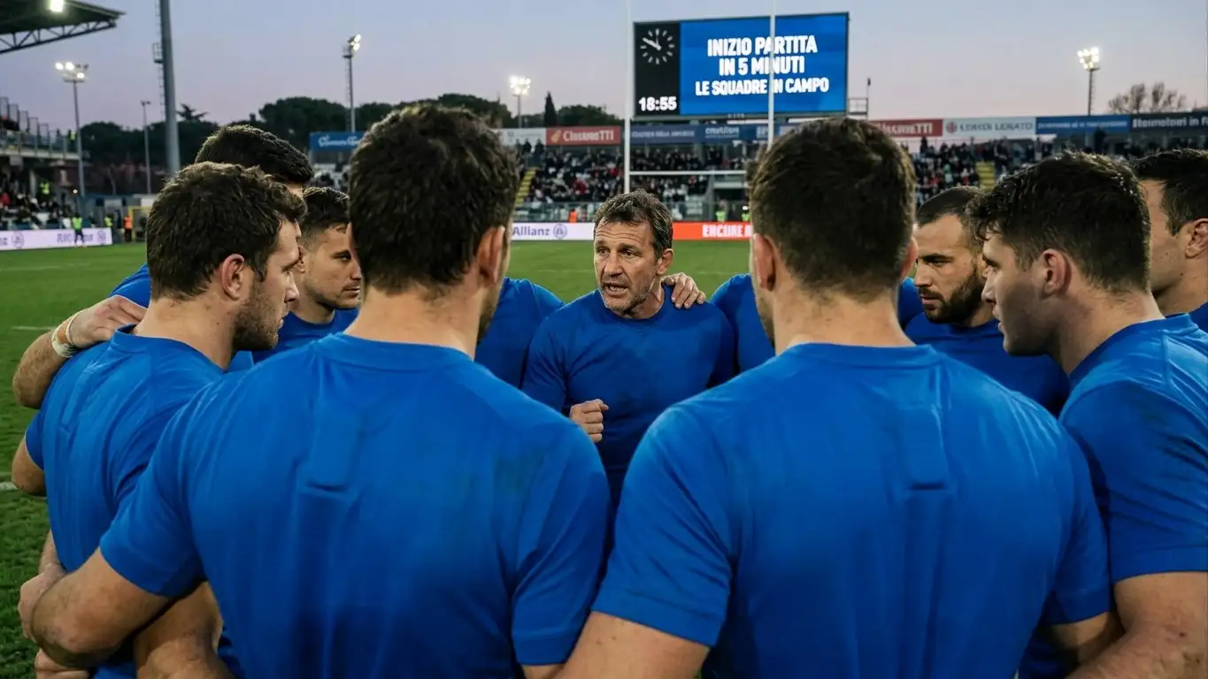 Nazionale italiana di rugby in cerchio prima di un match della Coppa del Mondo
