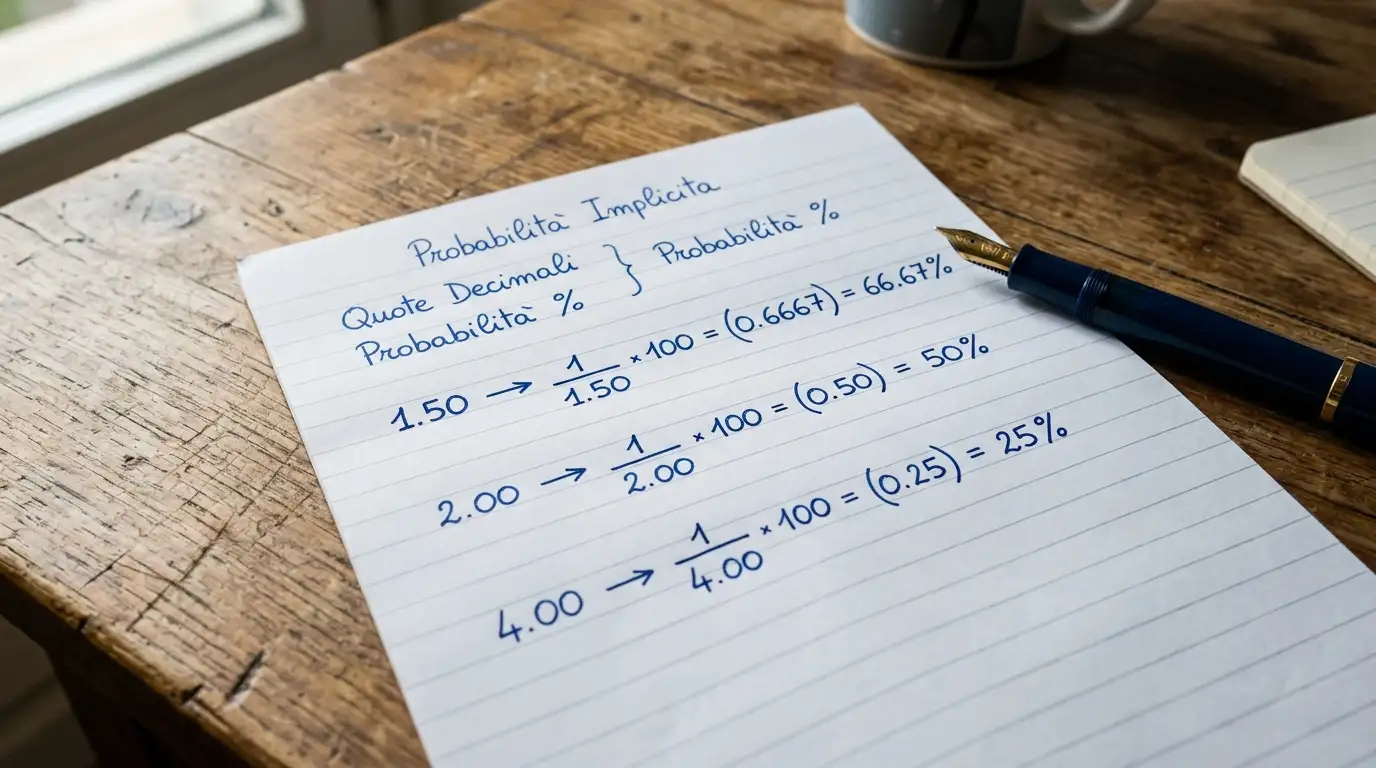 Foglio di calcolo cartaceo con probabilità implicite di quote rugby