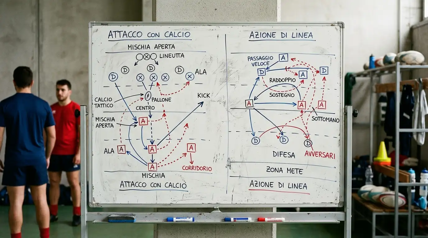 Lavagna tattica con schemi delle due varianti del rugby