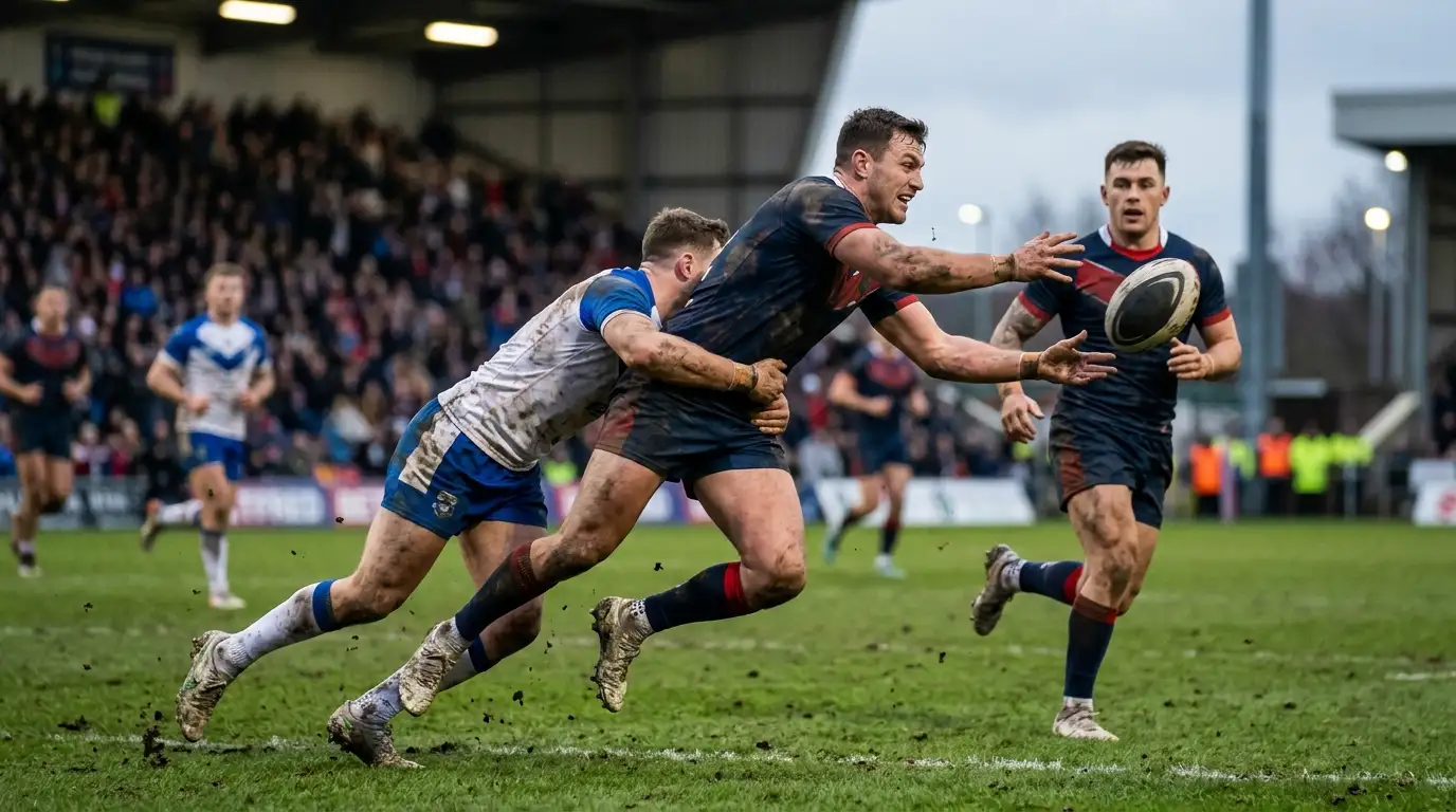 Attacco di rugby a 13 con giocatore in offload veloce
