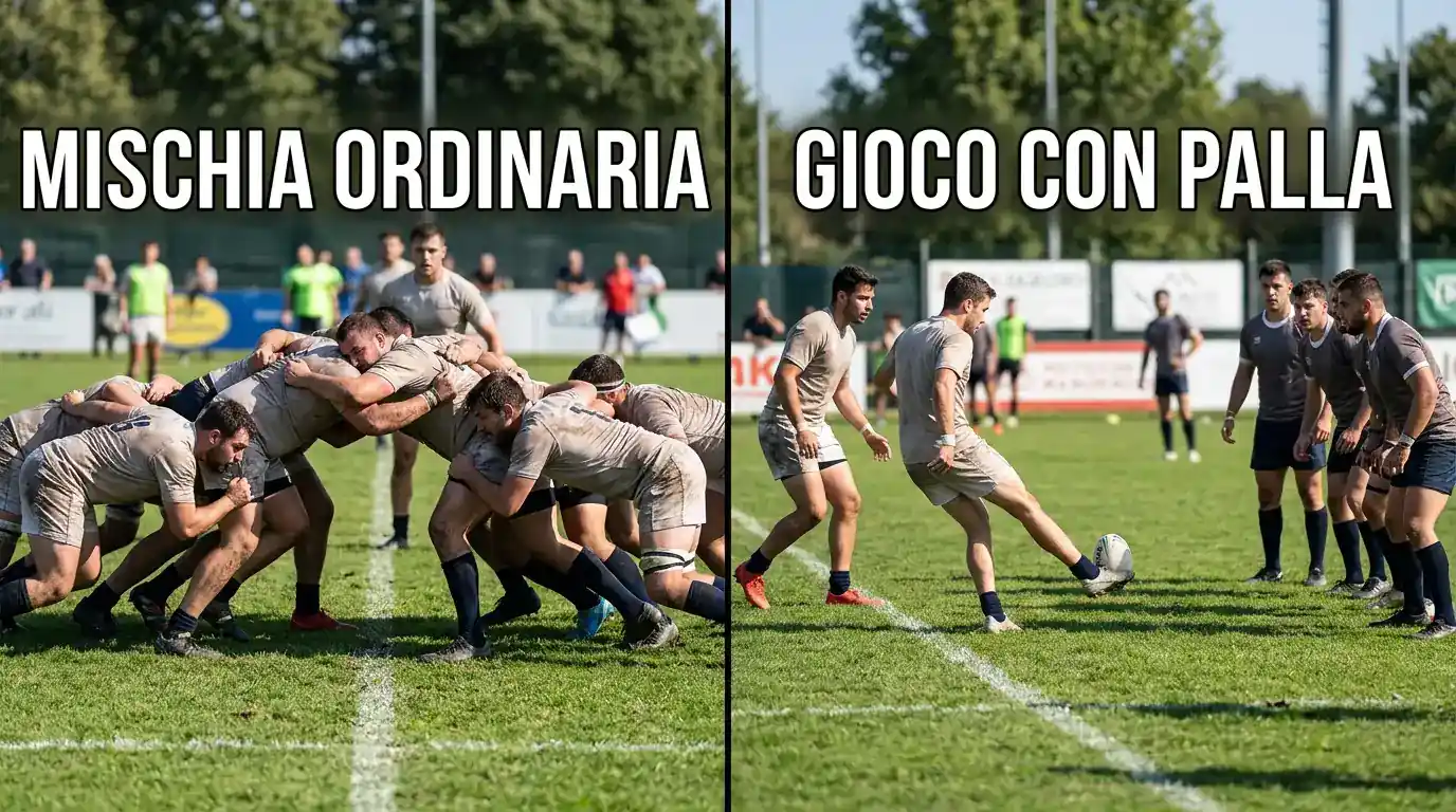 Confronto visivo fra rugby a 15 e rugby a 13 con due partite affiancate