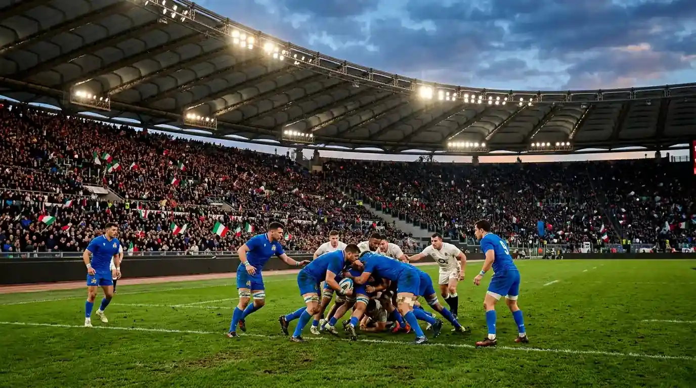 Stadio Olimpico di Roma gremito durante un match del Sei Nazioni di rugby