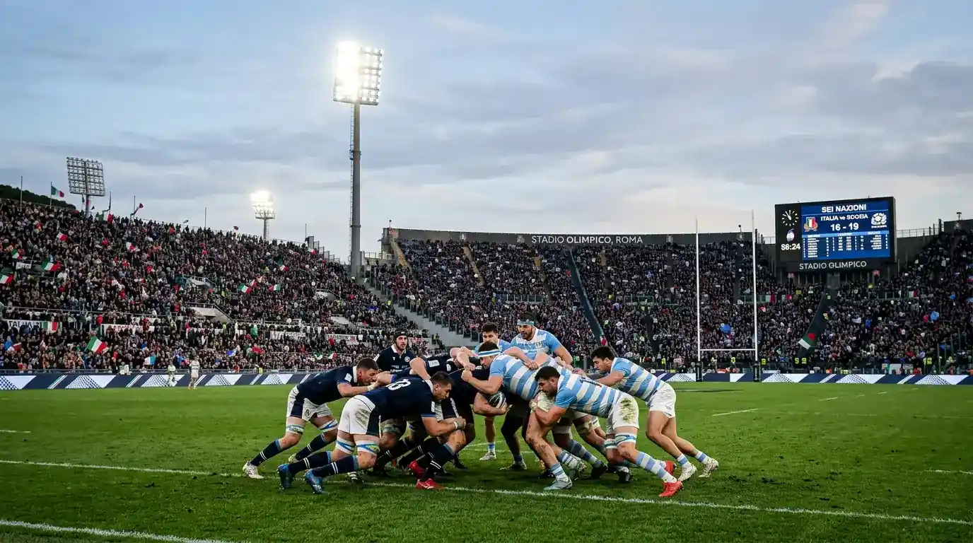 Stadio di rugby internazionale gremito durante un match del Sei Nazioni