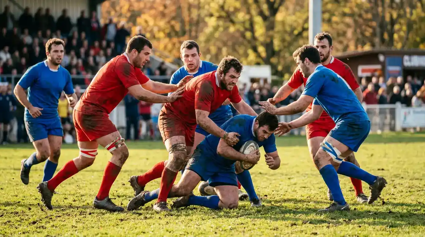 Azione di gioco in un match di rugby Top 14 francese
