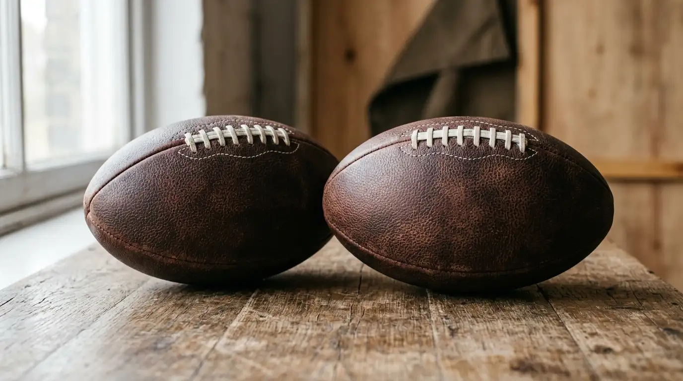 Due palloni da rugby simili usati nelle varianti a 15 e a 13